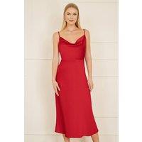 Yumi Women's Red Satin Cowl Neck Midi Dress | Size: 8