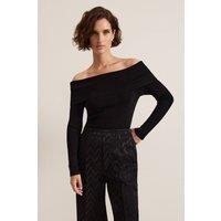 Phase Eight Women's Nya Fine Knit Bardot Top in True Black | Size: Large