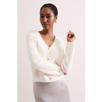 Phase Eight Women's Mindy Fluffy Knit V Neck Cardigan in Off-White | Size: Large