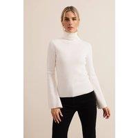 Phase Eight Women's Fran Fluted Sleeve Ribbed Roll Neck in Off-White | Size: Medium