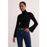 Phase Eight Women's Fran Fluted Sleeve Ribbed Roll Neck in Black | Size: Medium
