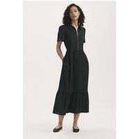 Finery London Women's Tania Linen Blend Midi Shirt Dress in Black | Size: 12