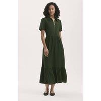 Finery London Women's Tania Linen Blend Midi Shirt Dress in Bottle Green | Size: 16