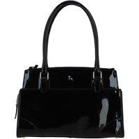 Ashwood Leather Women's 'Borsa Verniciata' Three Section Shoulder Bag in Jet Black