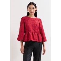 Phase Eight Women's Ellis Peplum 3/4 Sleeve Hem Top in Scarlet | Size: 16