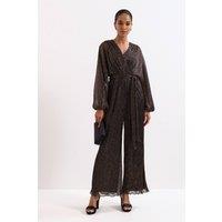 Phase Eight Women's Rachel Plisse Metallic Jumpsuit in Metallic Gold | Size: 16