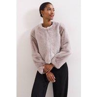 Phase Eight Women's Crystal Fur Coat in Pale Grey | Size: 14