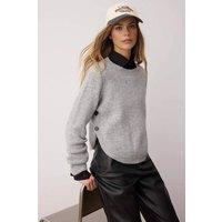 WOVCOR Women's Oversized Crew Neck Long Sleeve Knit Sweater with Button Detail in Grey | Size: Medium
