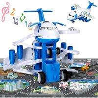 Dyzi Kids Airplane Garage Toy Race Track Set Cars Lights Sounds & Play Mat