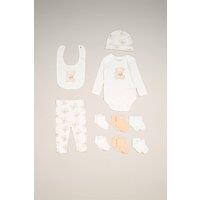 Rock a Bye Baby 10-Piece Bodysuit, Hat, Trouser & Bib & 6 Pack Socks Baby Gift Set in Cream | Size: Newborn