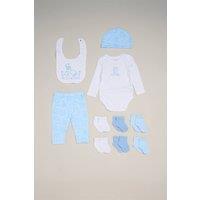 Rock a Bye Baby Boy's 10-Piece Bodysuit, Hat, Trouser & Bib & 6 Pack Socks Baby Gift Set in Blue | Size: Newborn
