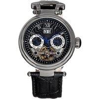 Heritor Automatic Men's Ganzi Semi-Skeleton Leather-Band Watch in Silver