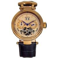 Heritor Automatic Men's Ganzi Semi-Skeleton Leather-Band Watch in Gold
