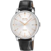 Gevril Men's Mulberry Swiss Automatic Silver Dial Black Handmade Leather Watch