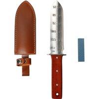FLORA GUARD Durable Hori Hori Garden Trowel with Leather Sheath & Stone in Brown