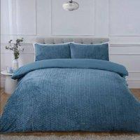 Rapport Home Chevron Faux Teddy Polyester Fleece Duvet Cover Set with Pillowcase in Blue | Size: Single