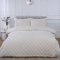 Rapport Home Luxury Check Teddy Polyester Fleece Duvet Cover Set with Pillowcase in Cream | Size: Single