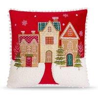 Luxury Living Christmas Gingerbread House Cushion in Red | Size: 45 cm x 45 cm
