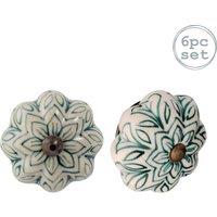 Nicola Spring Floral Ceramic Cabinet Knobs - Pack of 6 in Dark Green | Size: 1000mm x 500mm