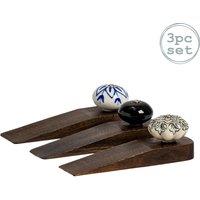 Nicola Spring Wooden Door Stops - Black Flower - Pack of 3