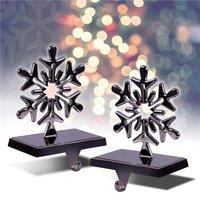 mysmartbuy 2x Christmas Stocking Holders Aluminium Snowflake Design Weighted Base in Dark Grey