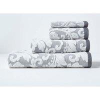 Homescapes Damask 100% Turkish Cotton 600 GSM Towel in Silver