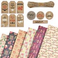Kraft & Co Christmas Kraft Wrapping Paper Sheet Set - 70 x 50cm (Buzz) | Size: 12 Pack