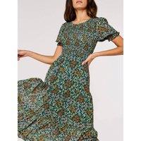 Apricot Women's Ditsy Spray Midi Dress in Green | Size: 10