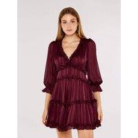 Apricot Women's Ruffle Tiered Mini Dress in Burgundy | Size: 10