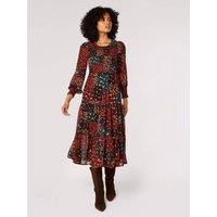 Apricot Women's Patchwork Chiffon Midi Dress in Black | Size: 8
