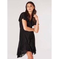 Apricot Women's Sparkle Wrap Ruffle Mini Dress in Black | Size: 8