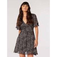 Apricot Women's Shimmer Chiffon Spot Mini Dress in Black | Size: 10