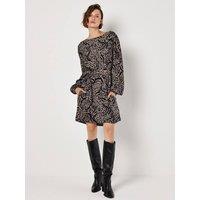 Apricot Women's Mixed Animal Print Shift Mini Dress in Grey | Size: 10