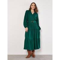 Apricot Women's Belted Tiered Maxi Skirt in Green | Size: 8