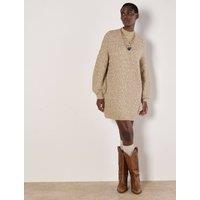Apricot Women's Flecked Knit Jumper Mini Dress in Stone | Size: 10