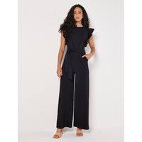 Apricot Women's Ruffle Sleeve Jersey Jumpsuit in Black | Size: 10
