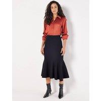 Apricot Women's Flute Hem Knitted Midi Skirt in Black | Size: 8
