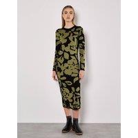 Apricot Women's Abstract Flower Knitted Midaxi Dress in Black | Size: 10