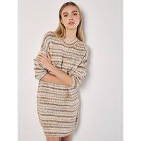 Apricot Women's Tonal Stripe Jumper Mini Dress in Stone | Size: 18