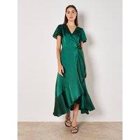 Apricot Women's Satin Ruffle Wrap Maxi Dress in Green | Size: 8