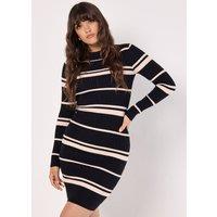 Apricot Women's Stripe Ribbed Knit Mini Dress in Black | Size: 18