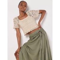 Apricot Women's Linen Blend Hanky Hem Midi Skirt in Khaki | Size: 18