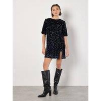 Apricot Women's Velvet Sequin V-Back Mini Dress in Black | Size: 10