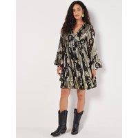 Apricot Women's Gold Foil Paisley Mini Dress in Black | Size: 10