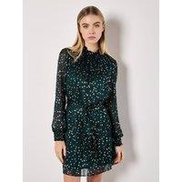 Apricot Women's Gold Foil Spot Self-Stripe Mini Dress in Green | Size: 18