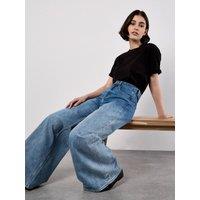 Apricot Women's Dip Dye Wide Leg Jeans in Blue | Size: 12