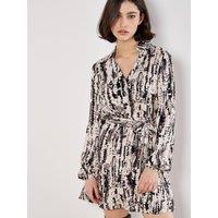 Apricot Women's Tie Dye Stripe Shirt Mini Dress in Stone | Size: 14