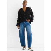 Gini London Women's Black Hollow Chunky Knit Cardigan | Size: Medium/Large