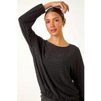 Roman Women's Bubble Hem Textured Stretch Top in Black | Size: 10