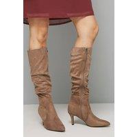 Wallis Women's Hista Ruched Mid Heel Pointed Knee Boots in Taupe | Size: 5